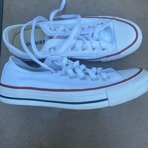 Converse All Star white laced canvas shoes, red/blue trim, ortholite cushion,7.5